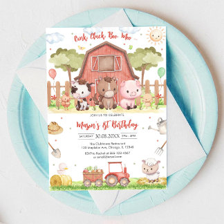 Oink Baa Quack Moo Bauernhof-Tiere Geburtstag Einladung