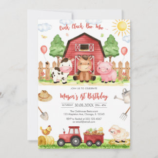 Oink Baa Quack Moo Farm Animals Birthday Einladung