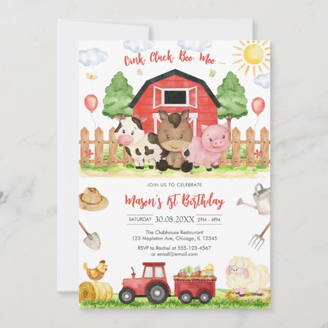 Oink Baa Quack Moo Farm Animals Birthday Einladung (Vorderseite)