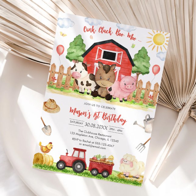 Oink Baa Quack Moo Farm Animals Birthday Einladung (Von Creator hochgeladen)