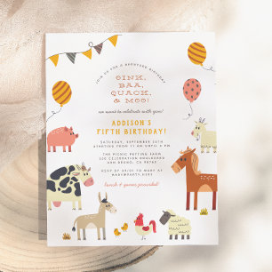 Oink Baa Quack Moo Landtiere Geburtstagsparty Postkarte