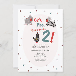 Oink Moo Farm Invitation pour le deuxième annivers