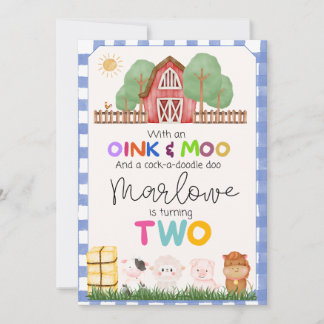 Oink & Moo Niedlich Farm am zweiten Geburtstag Ein Einladung