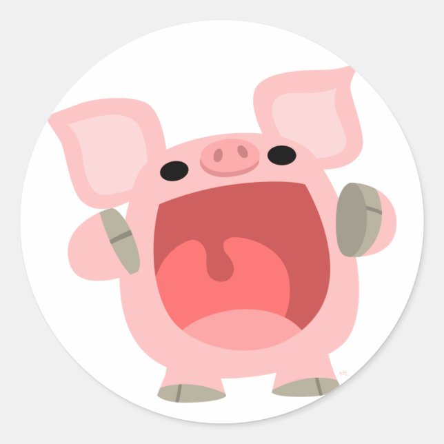 "OINK!!!" Niedlicher Cartoon Runder Aufkleber (Vorderseite)