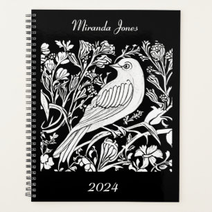 Oiseau Art Nouveau sur une branche en blanc sur no