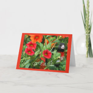 Oiseau avec la carte de voeux de fleurs