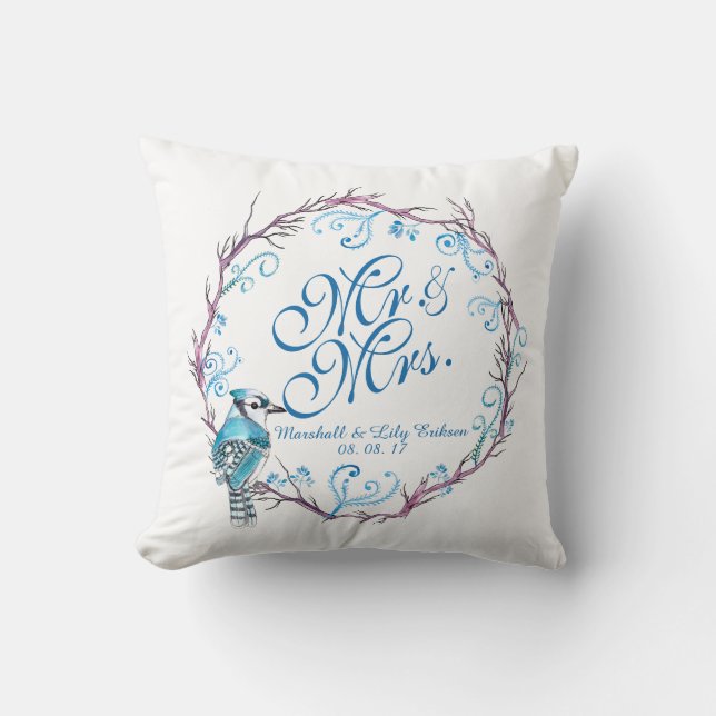 Oiseau bleu personnalisé et coussin floral de (Recto)