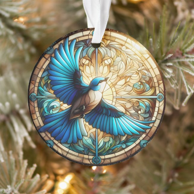 Oiseau bleu serein perché sur du verre tendu (Arbre)