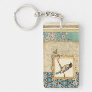 Oiseau Brown et bleu sur une branche recherchant
