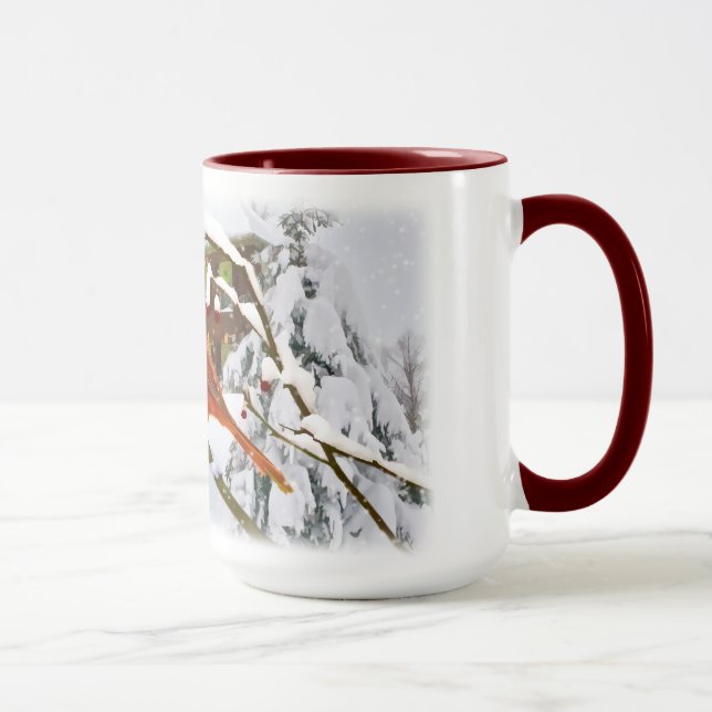 Oiseau cardinal, neige, hiver, tasse (Droite)