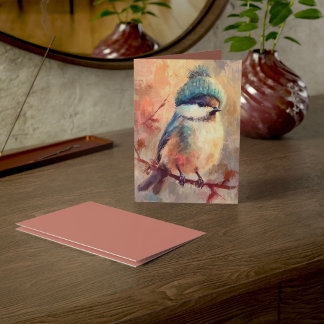 Oiseau chanteur d'hiver en chapeau tricoté | Carte