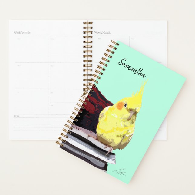 Oiseau Cockatiel réaliste perché sur des livres de (Devant avec enveloppe)