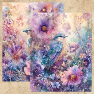 OISEAU DANS JARDIN FLEURI DE PRINTEMPS PAPIER POUR