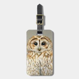 Oiseau d'art Tawny Owl nommé étiquette bagage