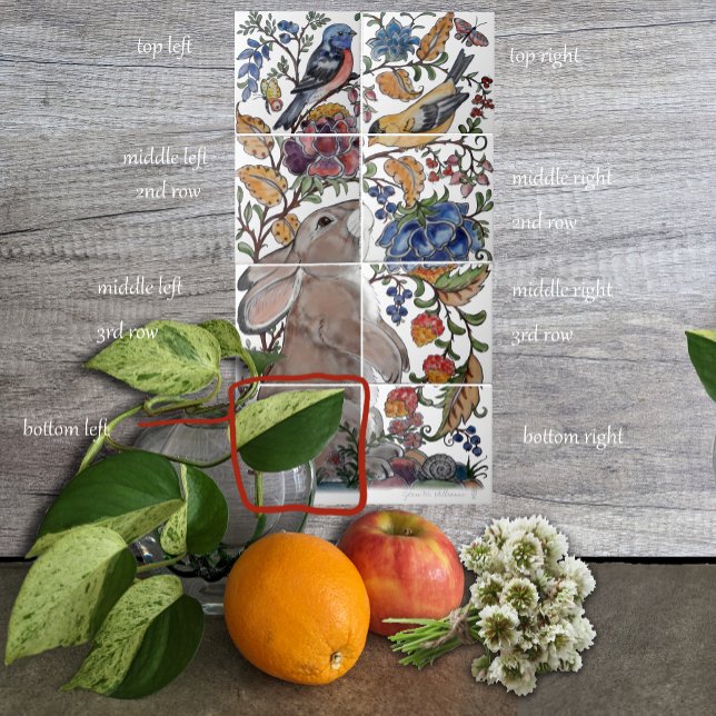 Oiseau de lapin Jacobean Carreau floral Mural 8pc  (Créateur téléchargé)