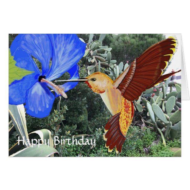 Oiseau de mer et Hibiscus bleu Joyeux anniversaire (Devant horizontal)