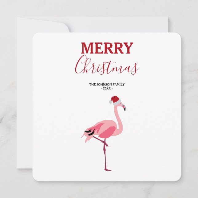 Oiseau de Noël rose Flamant rose avec carte de cha (Devant)