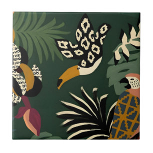 oiseau de palme sur les carreaux d'art des branche