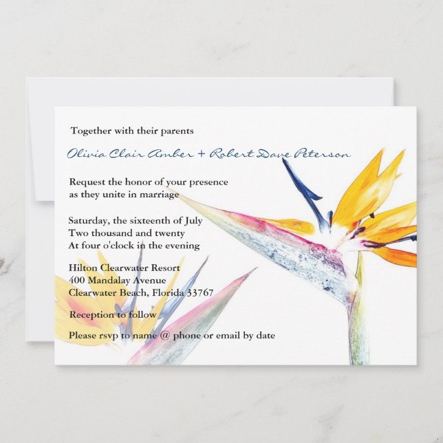 Oiseau de paradis Faire-part de mariage à fleurs (Devant)