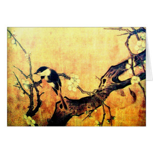 OISEAU DE PRINTEMPS, ARBRE DE FLEURS, Parchemin d'