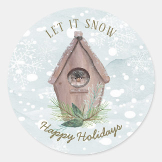 Oiseau d'hiver Laisser neiger Sticker rond de Seal