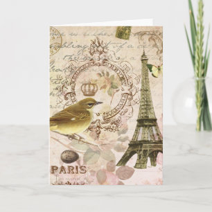 Oiseau français vintage et carte pour notes de