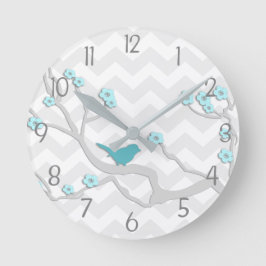 Oiseau gris Aqua turquoise sur la branche Horloge 