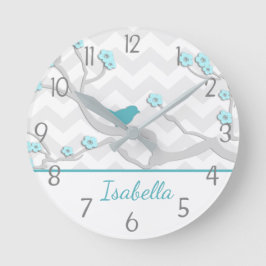 Oiseau gris Aqua turquoise sur la branche Horloge 