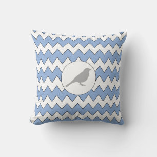 Oiseau gris Zig Zag Coussin bleu clair