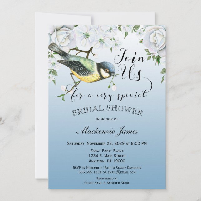 Oiseau Nature Nuptiale Douche Invitation Bleu Flor (Devant)