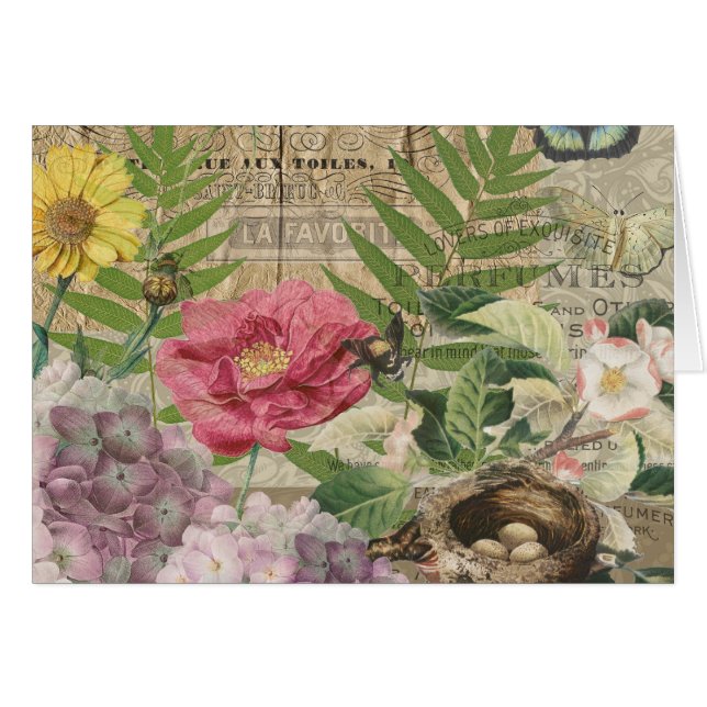 Oiseau Nid Floral Jardin Fleur Papillon Art (Devant horizontal)