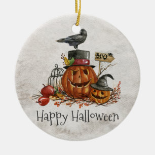 Oiseau noir d'Halloween et Citrouilles   Ornement