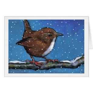 Oiseau : Petit roitelet en hiver : Peinture