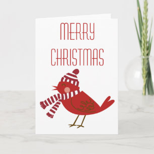Oiseau rouge avec la carte de Joyeux Noël