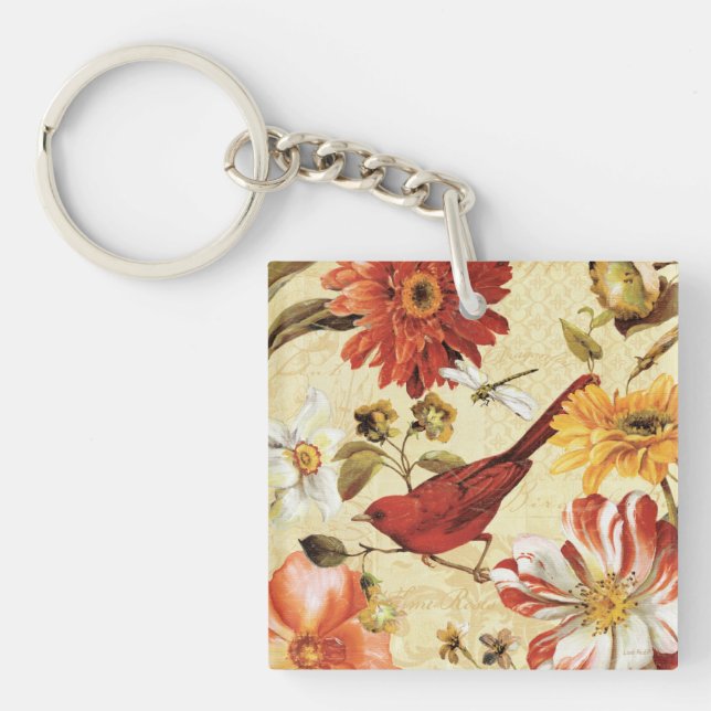 Oiseau rouge dans un jardin d'agrément (Devant)