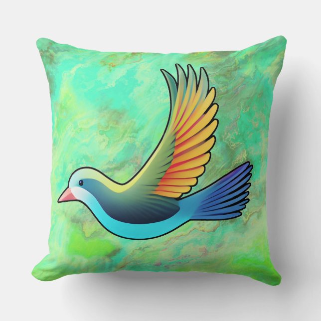 Oiseau stylisé sur Oreiller à lancer de marbre ver (Recto)