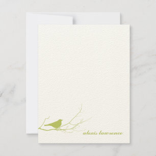 Oiseau vert sur la branche ecru merci carte de not