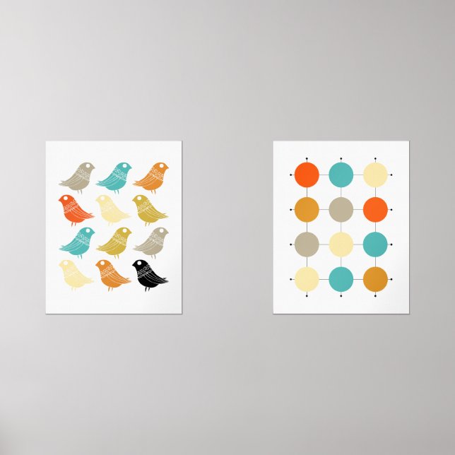 Oiseaux Abstraits funky et Grille Mid Century Mode (Recto)