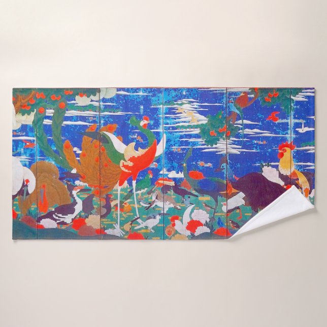 Oiseaux, animaux et Plantes floraux (à gauche) Jak (Serviette de bain)