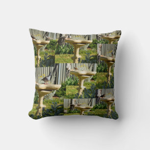 Oiseaux Australiens Sur Un Bain D'Oiseaux, Coussin