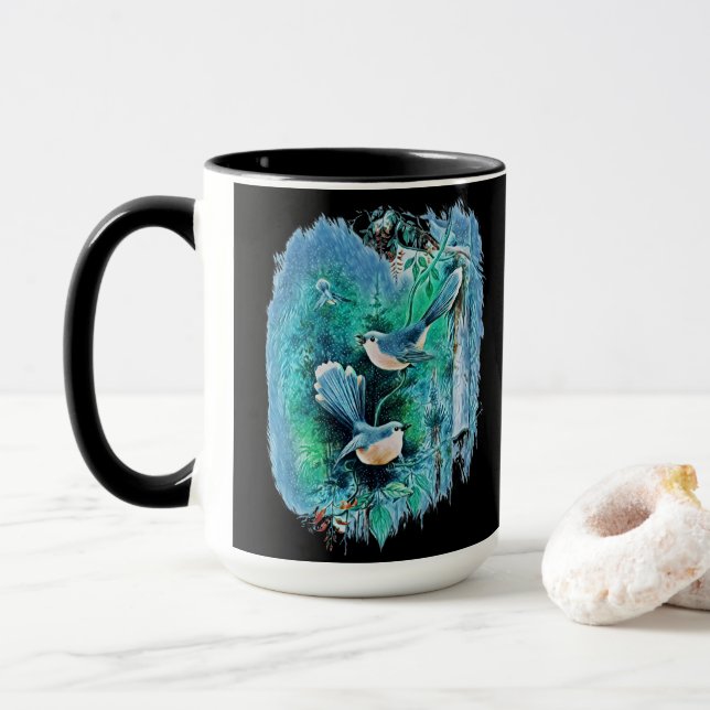 Oiseaux bleus d'hiver Peinture Mug (Avec donut)