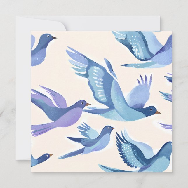 Oiseaux bleus volant | Carte Watercolor moderne (Devant)