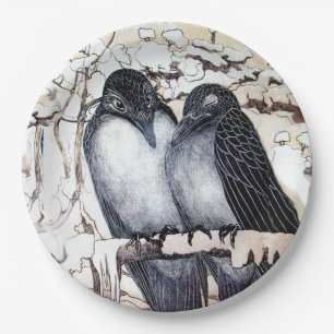 OISEAUX D'AMOUR D'HIVER SUR ASSIETTE EN PAPIER NEI