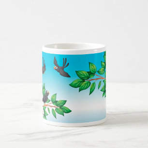 Oiseaux Dans Une Mug De Café D'Arbre