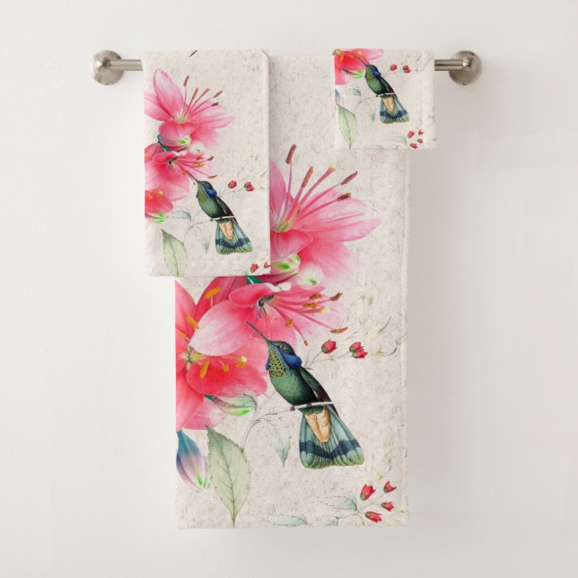 Oiseaux de colibri Fleurs Animaux Serviettes de ba (En situation)