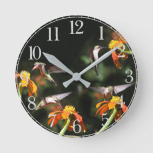 Oiseaux de colibri Horloge murale des fleurs de to
