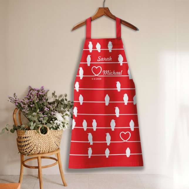 Oiseaux de l'amour Cœur Tablier Rouge & Blanc (Créateur téléchargé)