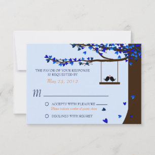 Oiseaux de l'amour tombant cœurs bleu RSVP