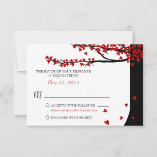 Oiseaux de l'amour tombant cœurs rouge noir RSVP