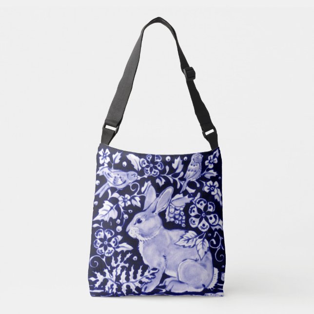 Oiseaux de lapin bleu et blanc Sac fourre-tout Flo (Devant)